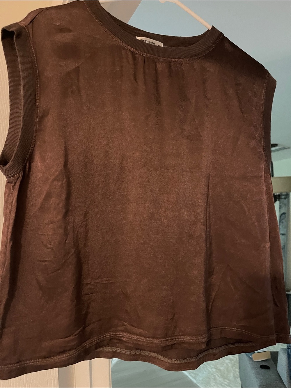 LA made Brown Sleeveless Crewneck Tank Top